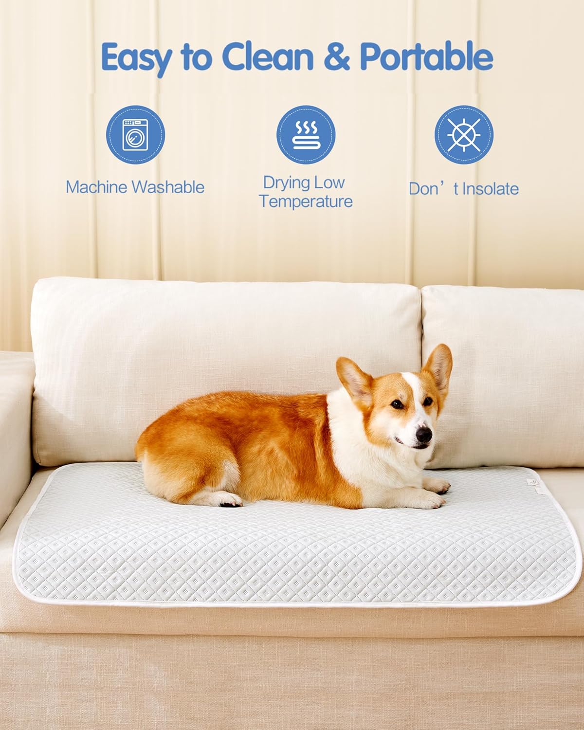 Dog Cooling Mat - Instant Cooling Pet Bed for Dogs & Cats, 6-12°F Drop, Non-Toxic & Machine Washable, Anti-Slip Bottom, Cool Mat for Indoor & Travel Use Light Gray 28" x 22"