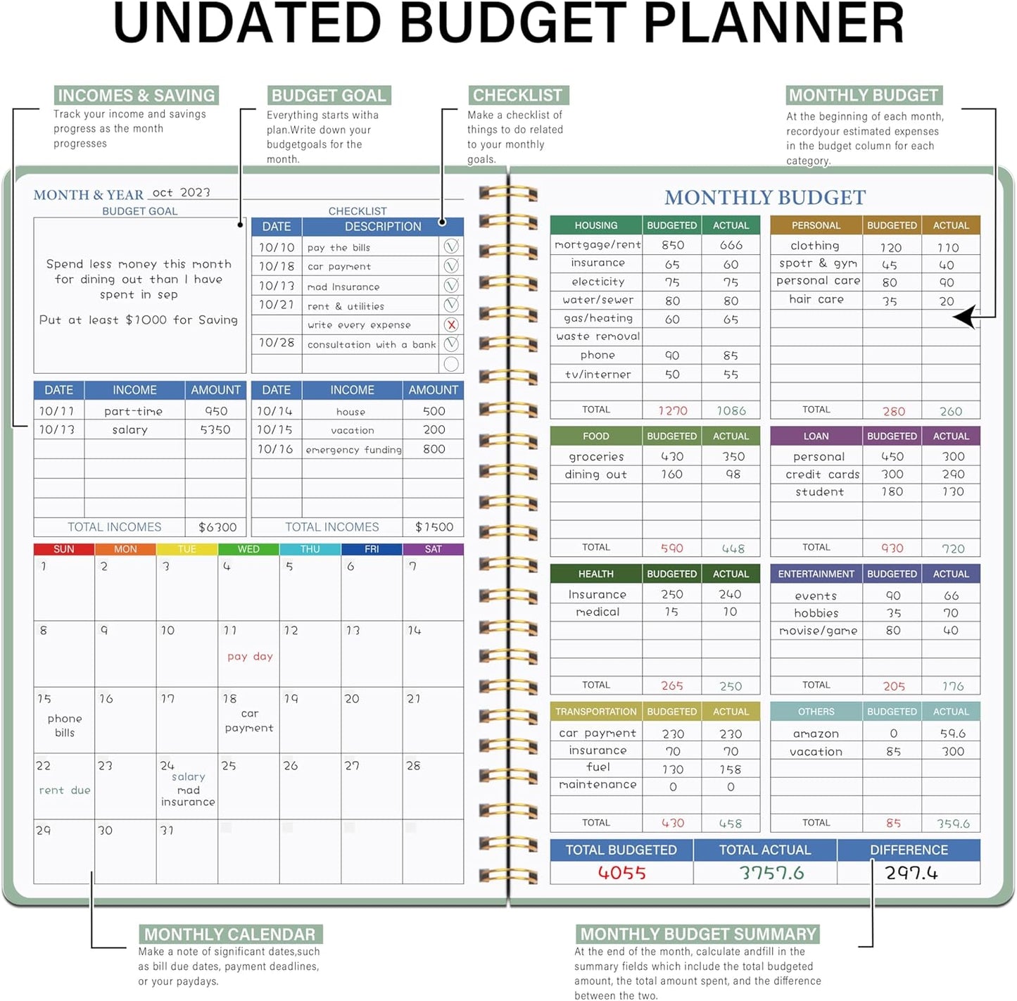 Budget Planner - Monthly Financial Planner Organizer with Expense Budget Book/Expense Tracker Notebook/Accounting Book to Manage Your Money Effectively, Start Anytime, A5(5.8" * 8.2") Green