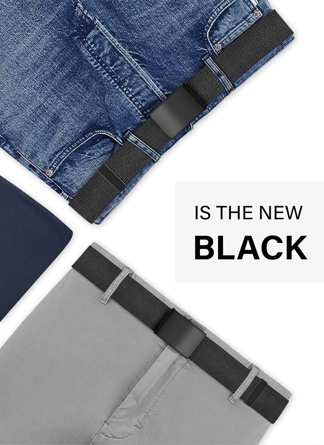 LXMY Mens Belt,Work Belts for Men,Mens Holeless Adjustable Canvas Web Cloth Fabric Belts,Black Casual Dress Business Belt