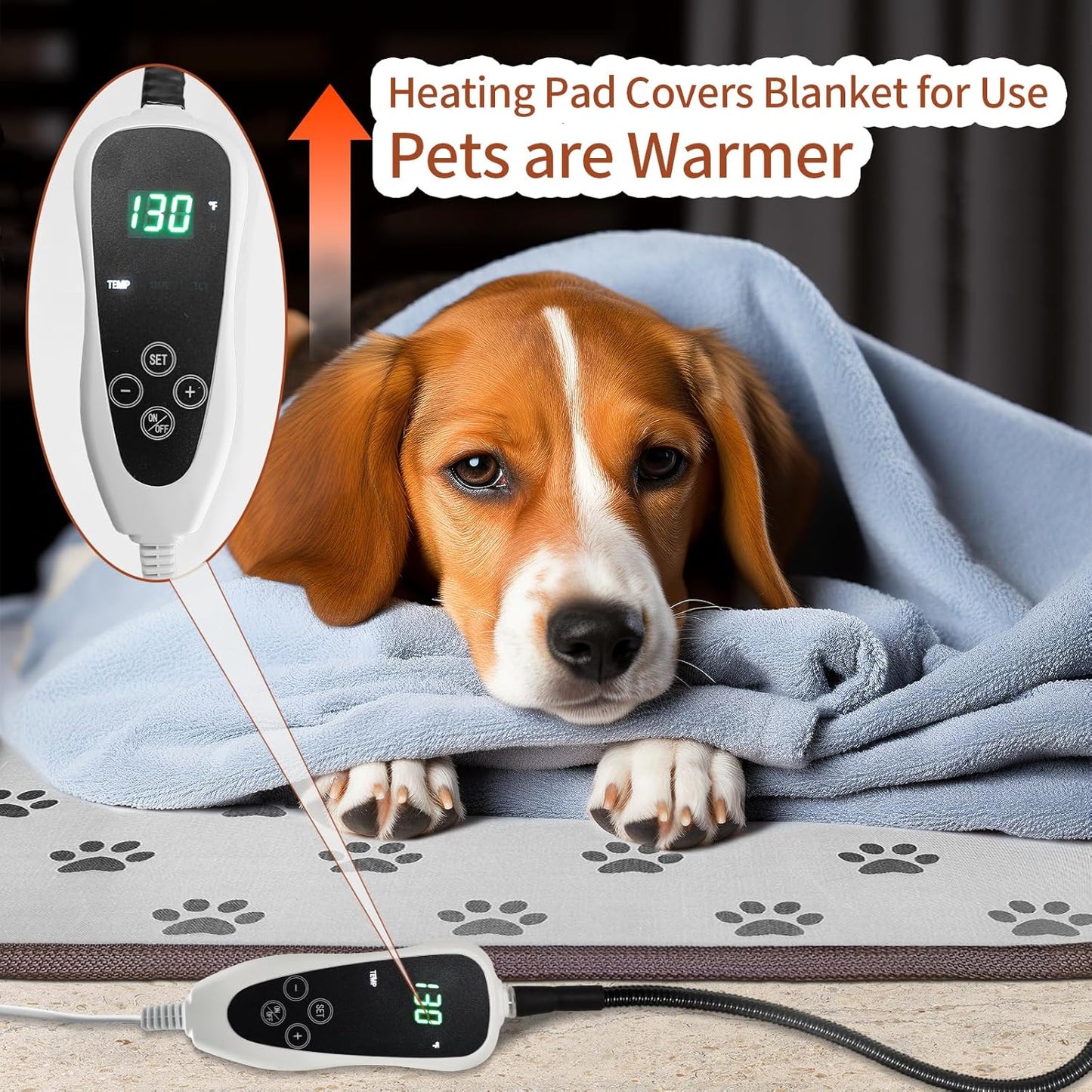 Large Dog Heating Pad 34x21in with Smart Thermostat Switch and Power Line Protection Tube,Obtained MET and UL Dual Certification,Waterproof Pet Heating pad, Suitable for Dogs of All Ages