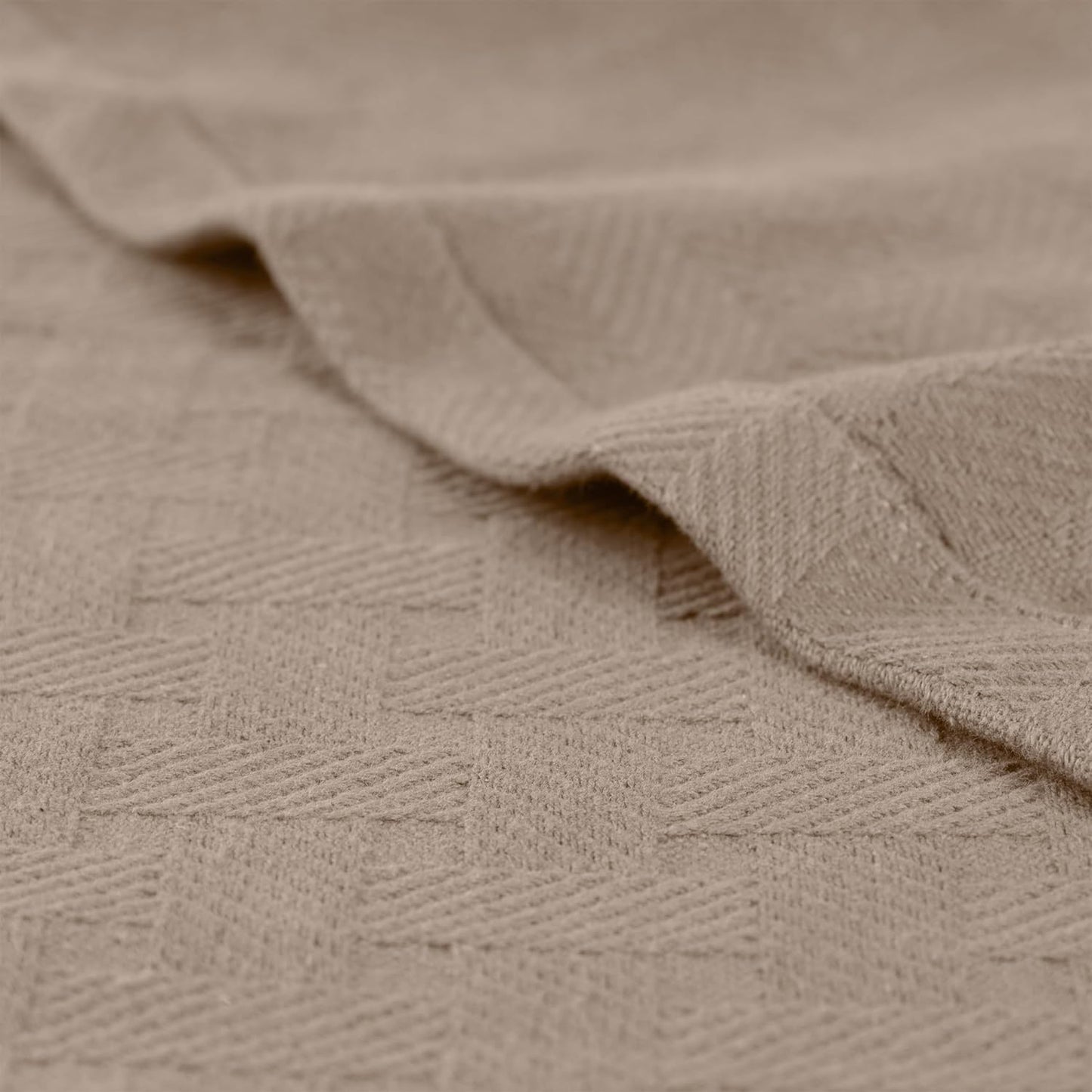 Superior Basketweave Cotton Blanket, Basket Weave Design, Soft, Comfy Cover for Bed, Bedding, Bedroom, Couch Throw, Lounging, Modern Boho Medium Weighted Blankets, Full/Queen, Khaki