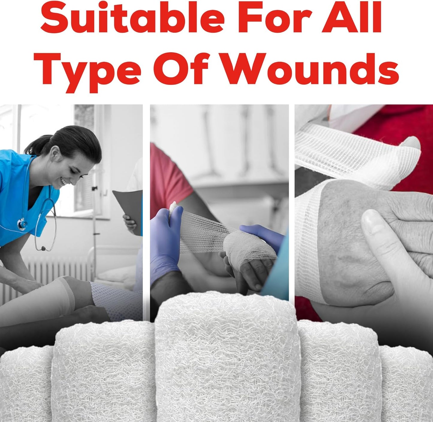 HEALQU Kerlix Type Gauze Bandage Rolls - 4 ½ in x 4.1 Yds, 6 Ply - 24 Single Sterile Pocuhes - Extra Absorbency, Latex Free, Hospital Grade Cotton Krinkle Fluff Bandage Wrap - Wound Care & First Aid