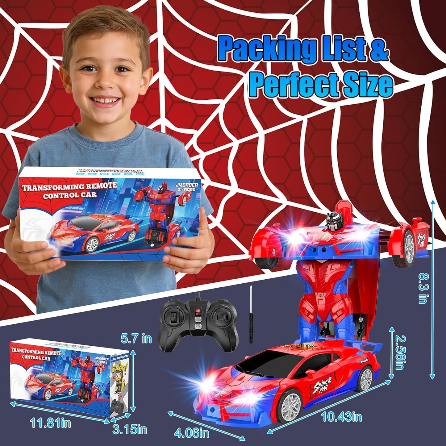Spider Transform Remote Control Car Toys for Boys 4-7,2.4GHz RC Cars with Dual-Color Lights,Fast 360°Rotation,One-Click Deformation,Toys for 3 4 5 6 7 8 9 10 11 12 Year Old Boys
