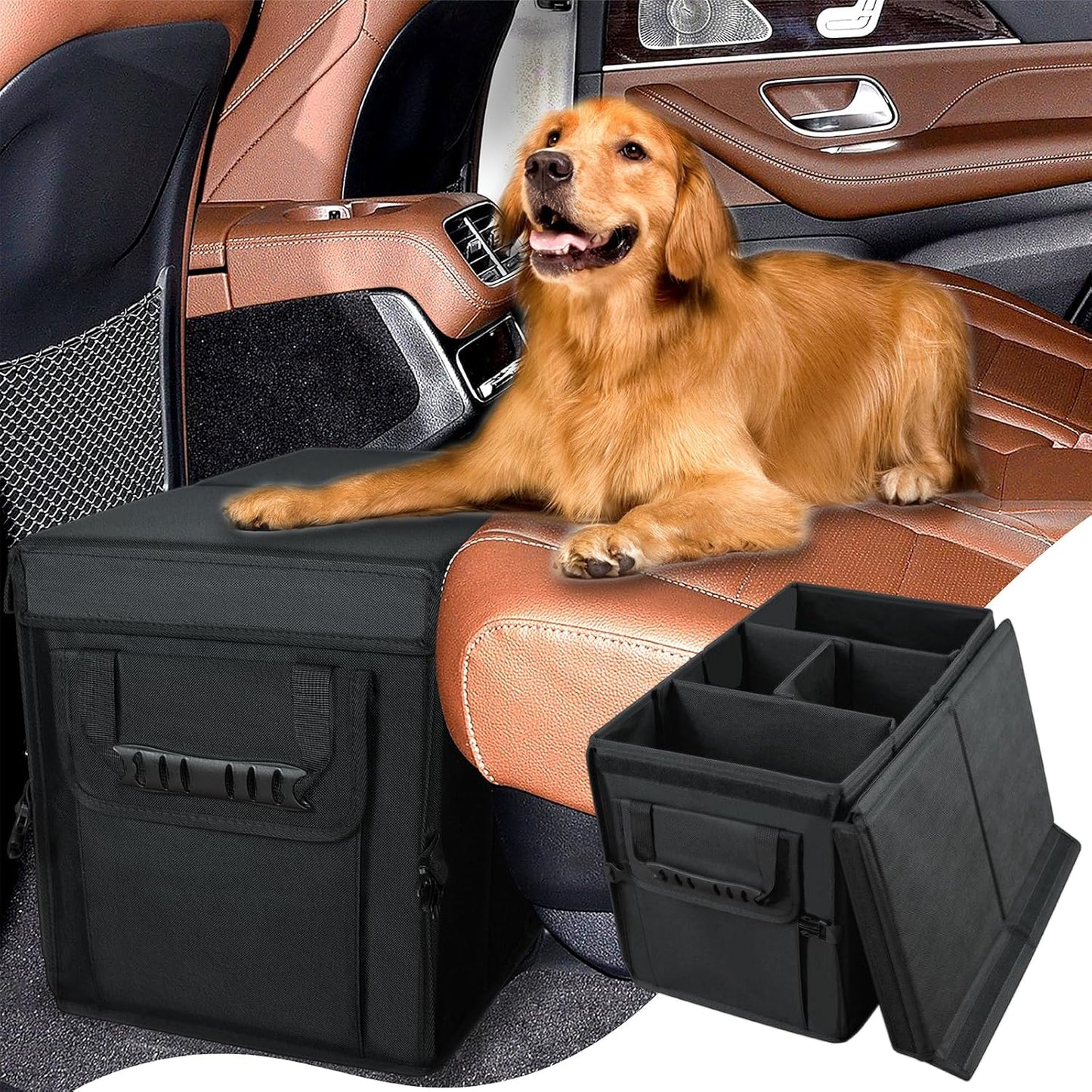 Car Seat Extender for Dogs, Backseat & Frontseat Extender for Large Dog up to 180 LBS, Foldable Seat Gap Filler for Most Cars with Detachable Lid