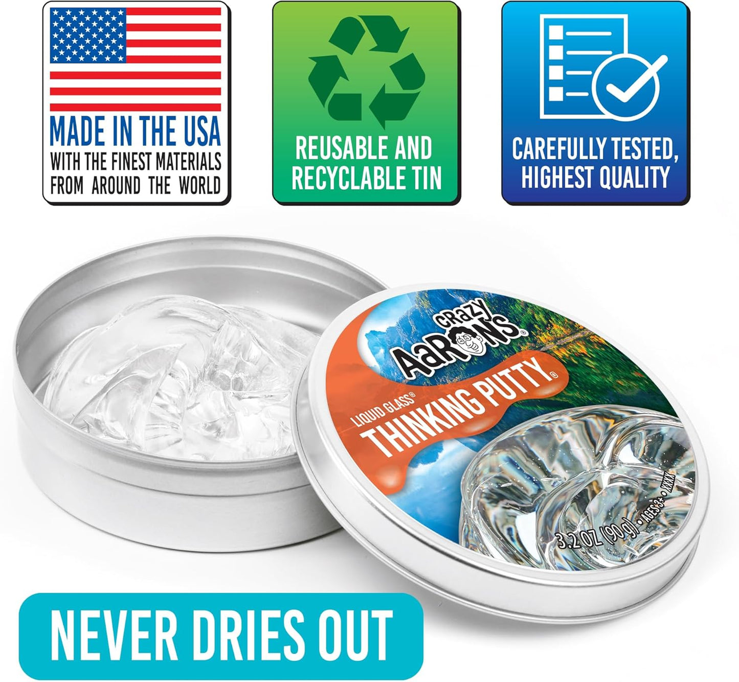 Crazy Aaron's Thinking Putty - Liquid Glass - See-Through Putty for Kids and Adults in a 4" Tin - Creative and Endless Fun, Stress Relief Therapy Toys, Never Dries Out - Made in USA
