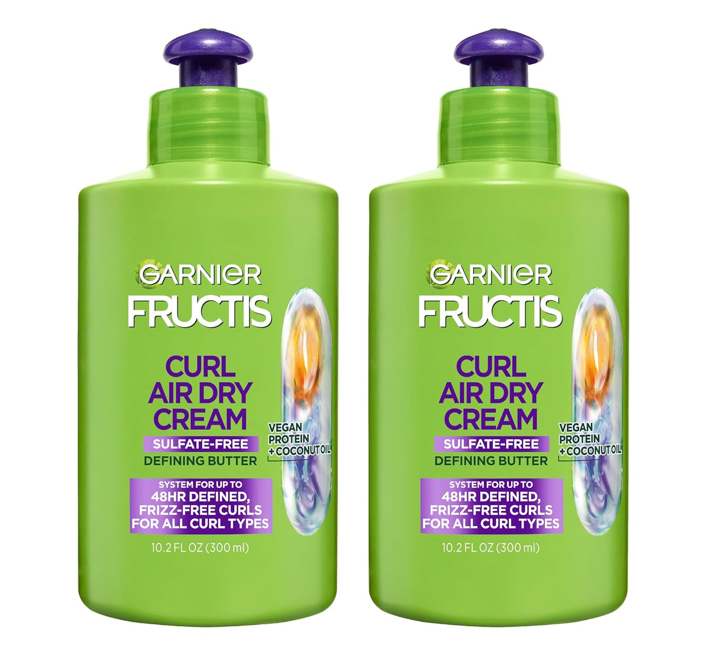 Garnier Fructis Curl Nourish Air Dry Cream, Sulfate Free Defining Butter Leave-in Conditioner, 10.2 Fl Oz, 2 Count (Packaging May Vary)