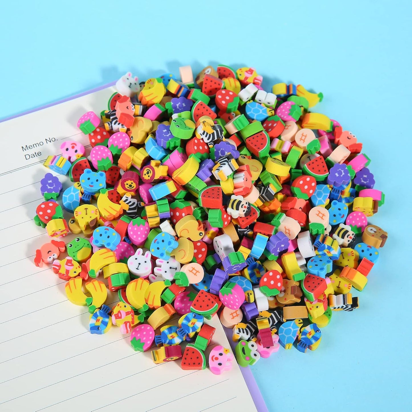 1000 Pieces Mini Erasers for Kids, Bulk Small Animal Fruit Pencil Erasers Assortment for Home Rewards, School Supplies and Gift Filling