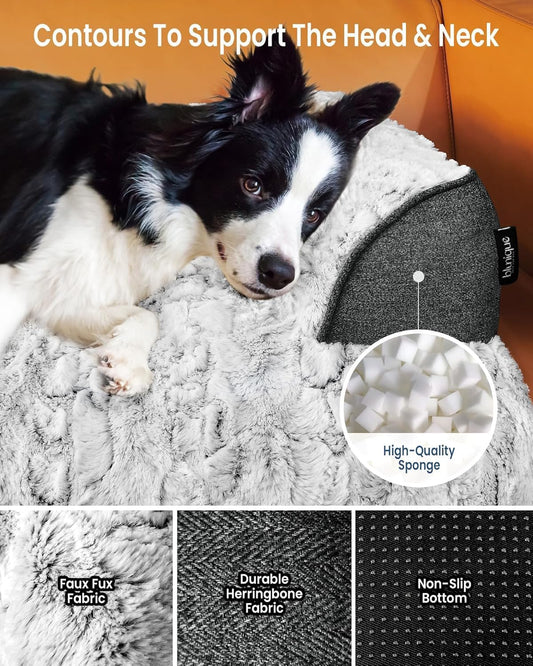 Calming Extra Large Dog Bed for Couch, 45 x 37 inch Removable Couch Cover for Dogs Washable, Non-Slip Fluffy Plush Dog Sofa Mat for Furniture Protector - Grey