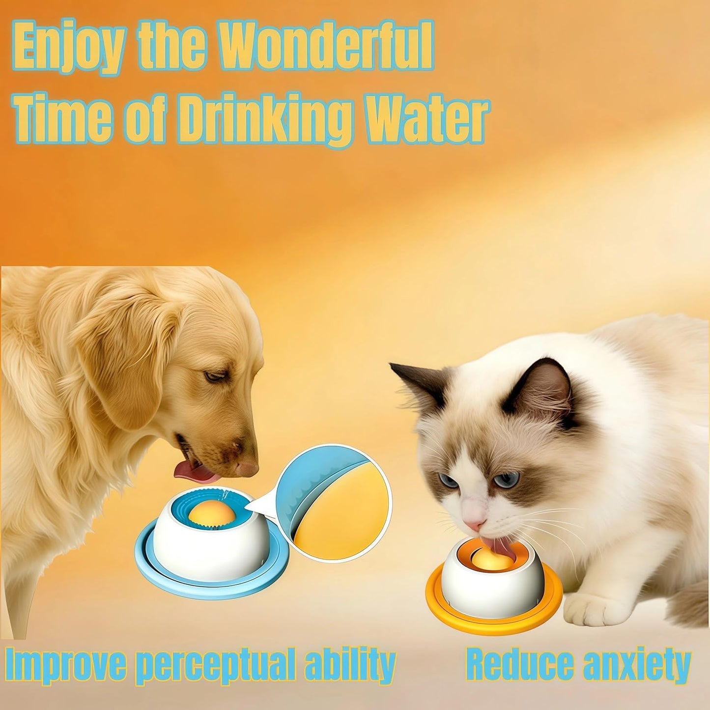 Dog Slow Feeder Bowl with Lick Ball - Durable Licking Toy for Anxiety, Mess-Free Liquid Treats, Easy Clean Bowl for Fast Eating Dogs & Cats (Blue)