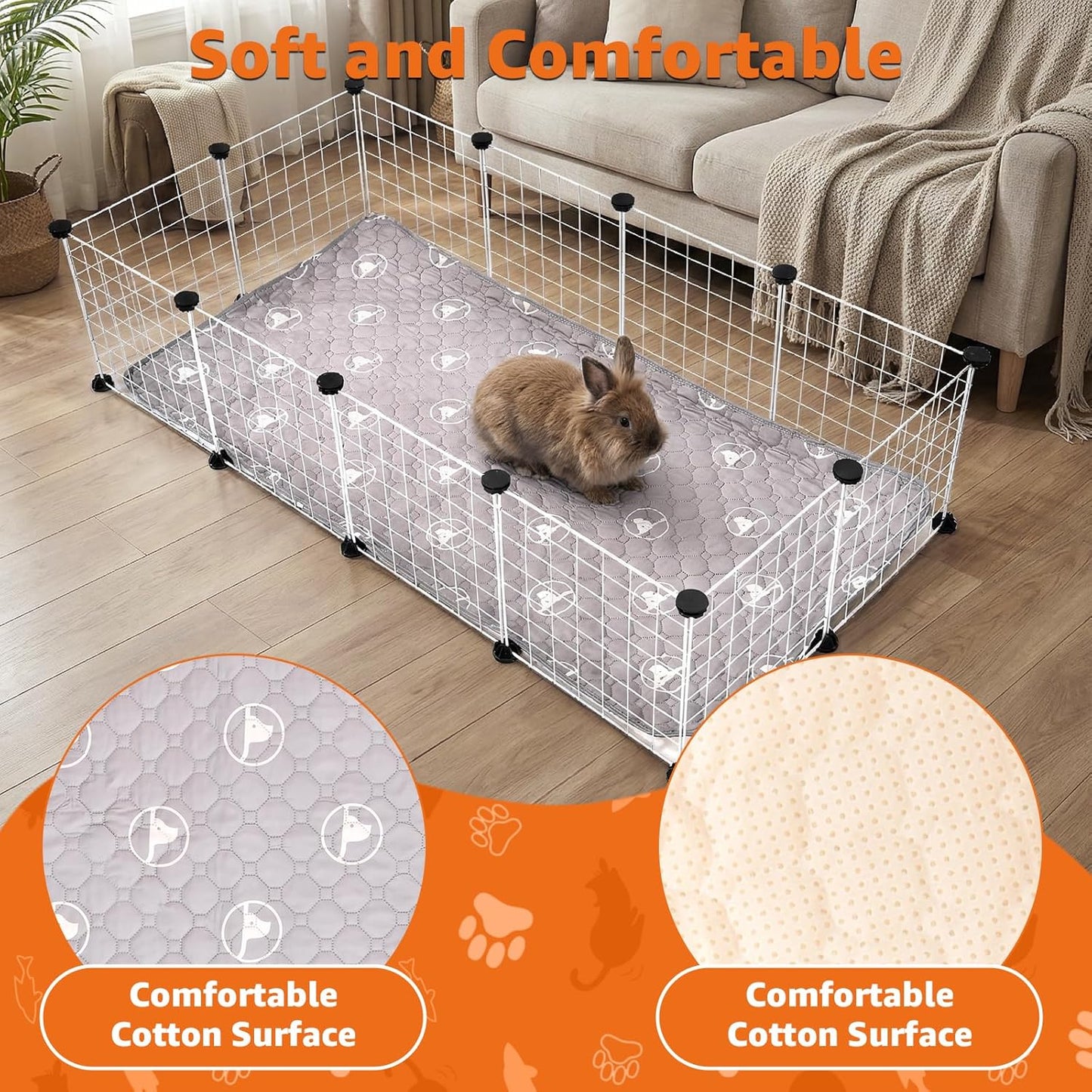 PJYuCien Washable Pee Pads for Guinea Pig 2 Pack, 24" x 48" Non-Slip and Leak-Proof Pee Mat, Training Pads for Whelping, Crate, Bed (Grey)