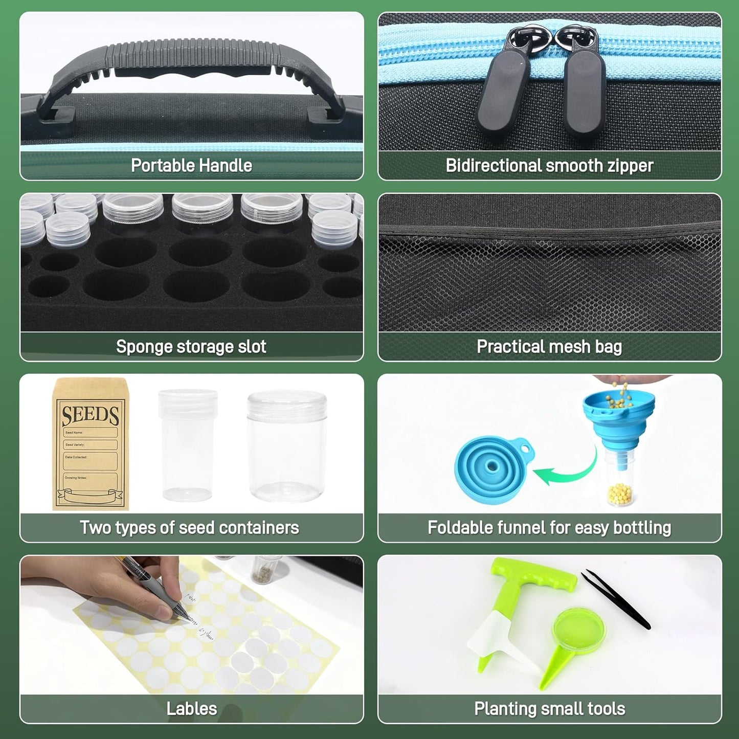 114 Slots Seed Storage Organizer Kit with 20 Envelopes, Waterproof Seed Storage Box, Transparent Bottles, Tweezers, Funnel, Sower for Vegetable Flower Garden Seeds Saver Kit for Vegetable