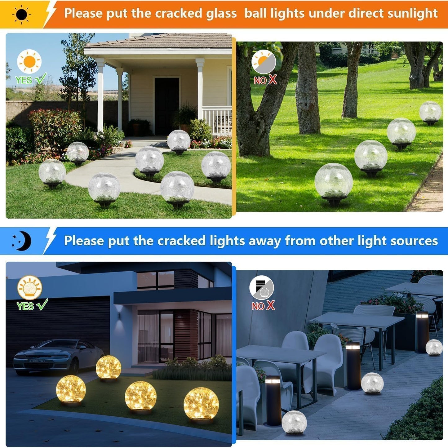 Solar Garden Lights Outdoor Waterproof, 6 Pack LEDs Cracked Glass Ball Light, Ground Landscape Garden Decor, Solar Globe Decorative for Pathway/Patio/Lawn/Yard, 3.9"
