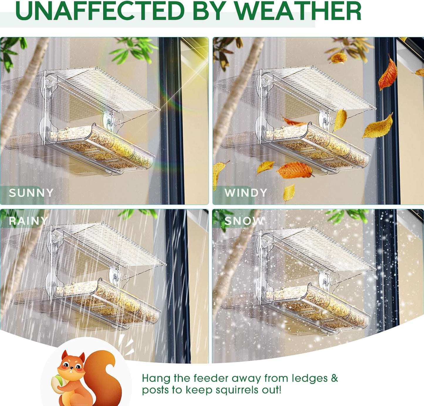 Window Bird Feeder for Outdoors, Clear Bird Feeders Window Mounted with Strong Suction Cups, Transparent Birds House Outside Wild Watching for Garden, Yard, Elderly Kids Viewing