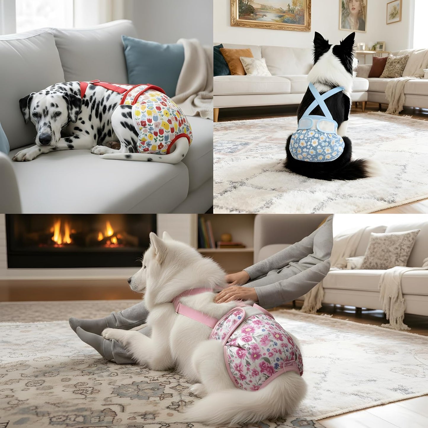 Washable Female Dog Diaper with Suspender - 3 Pack Reusable Super Absorbent Leakproof Fixed Doggie Diapers for Dogs in Heat Cycle