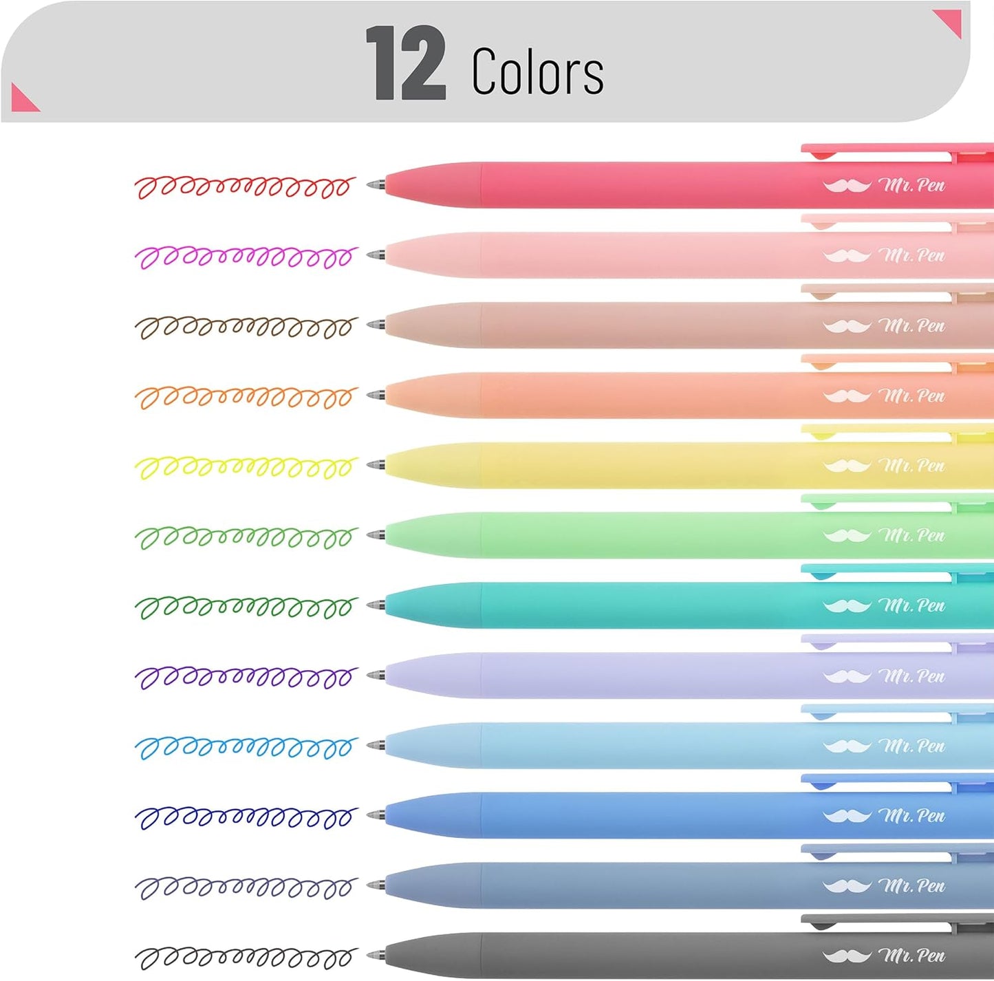 Mr. Pen- Retractable Gel Pens, 12 Pack, Fast Dry, Gel Pens Fine Point 0.7mm, Retractable Pens, Cute Pens