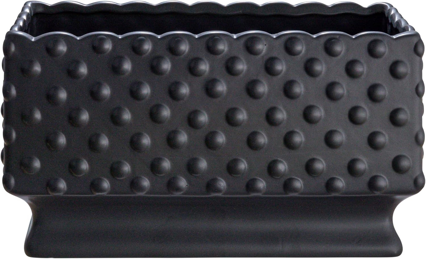 Creative Co-Op Ceramic Hobnail Planter with Scalloped Edge and Polka Dots, Black