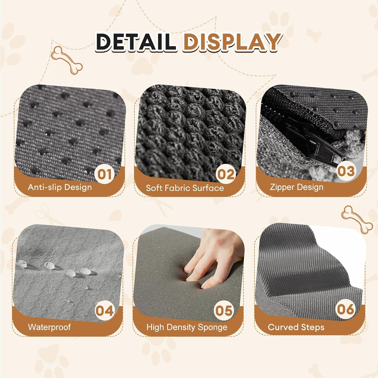 Romrol Dog Stairs Ramp for Small Dogs, 33D Pet Stairs Steps with Durable Non-Slip Waterproof Fabric Cover, Dog Slope Stairs to Bed for Small Dogs and Cats or Pets Joints, 3-Steps