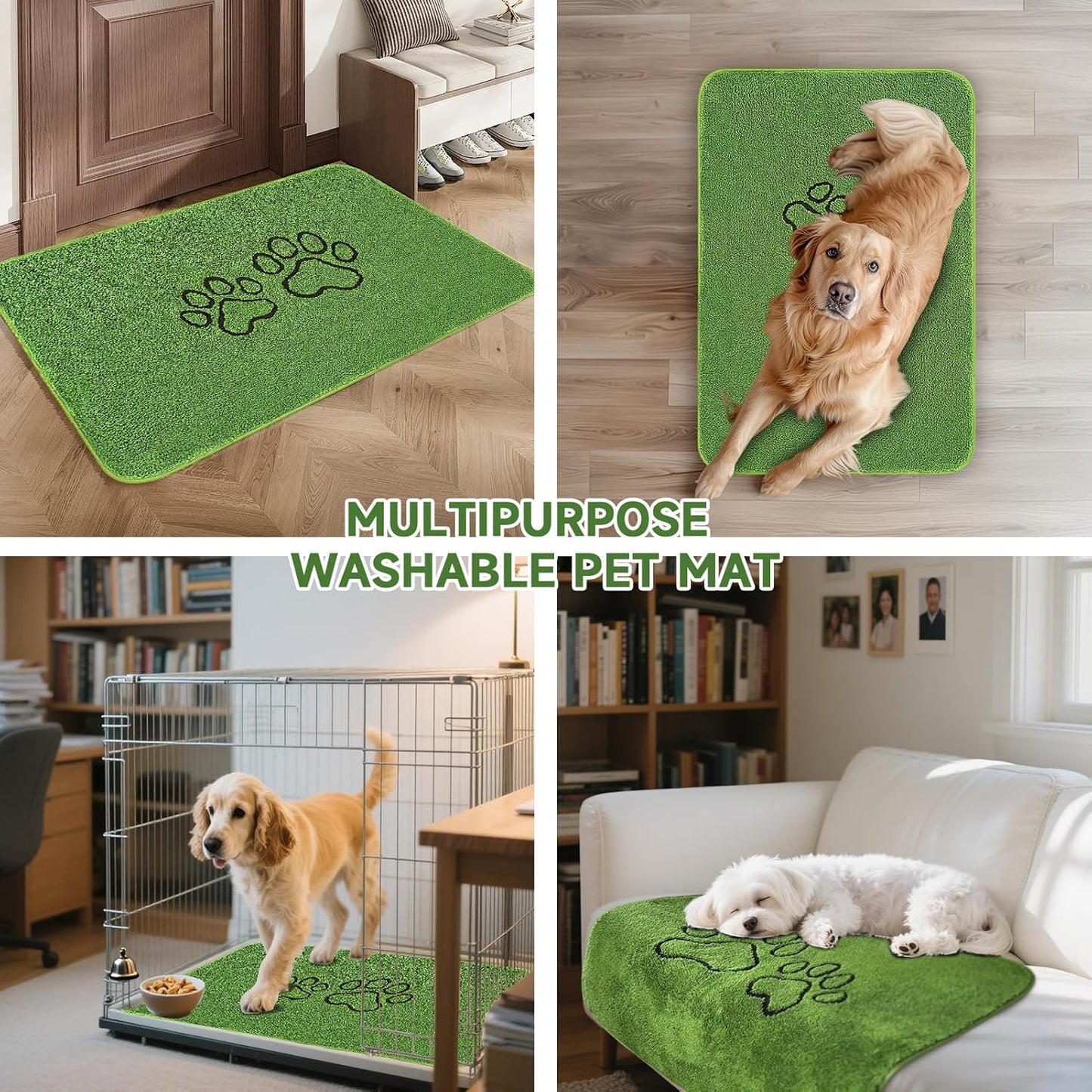 Homimp Washable Pee Pads for Dogs, 2 Pack Super Absorbent Reusable Puppy Pads, Green Long Wool Fake Grass for Potty Training, Upgrade Non-Slip and Leak-Proof,Floor, Couch, Bed, and Crate,Green 18"×24"