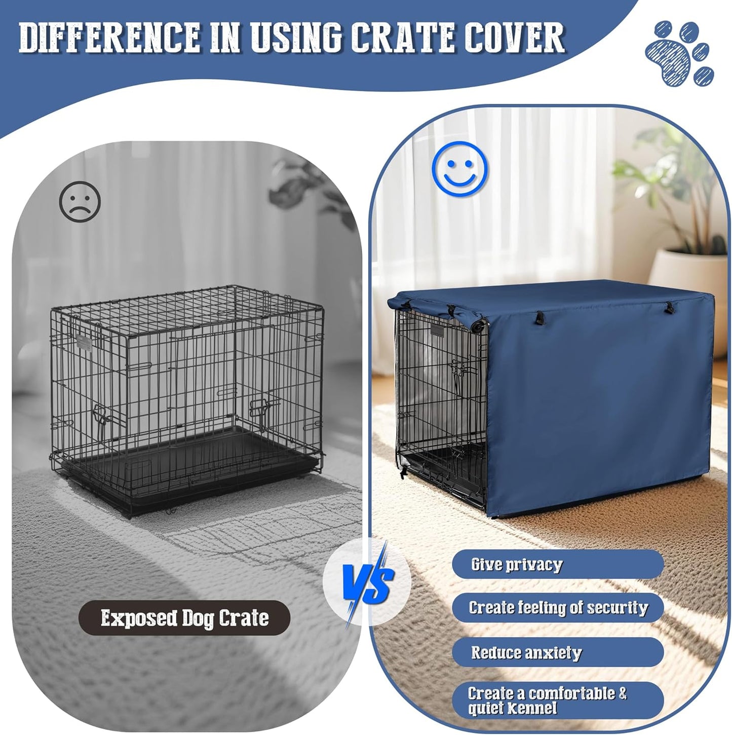 kefit Dog Crate Cover 48 inch, Kennel Cover for Dog Cage, Navy Blue