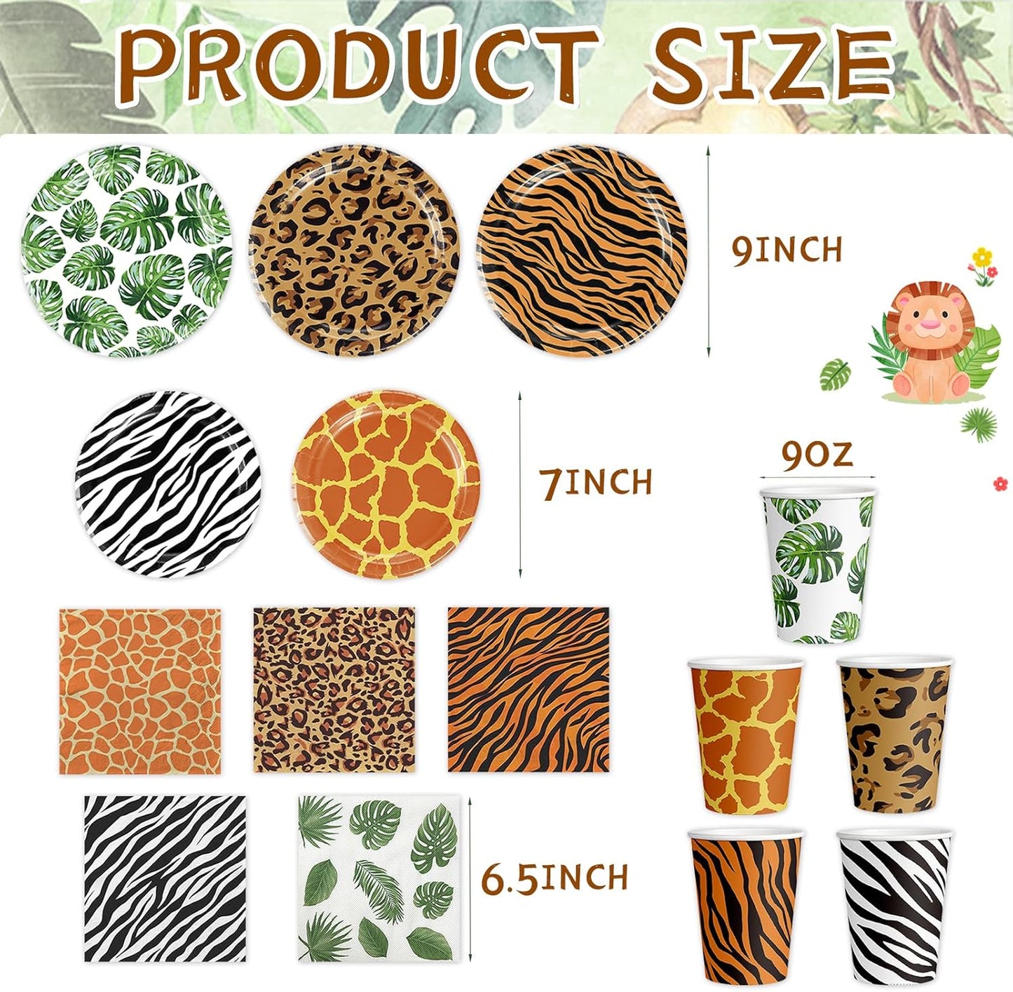 150 Pcs Jungle Animals Party Supplies - Plates, Napkins, Cups for Safari Party Favors (Serve 50)