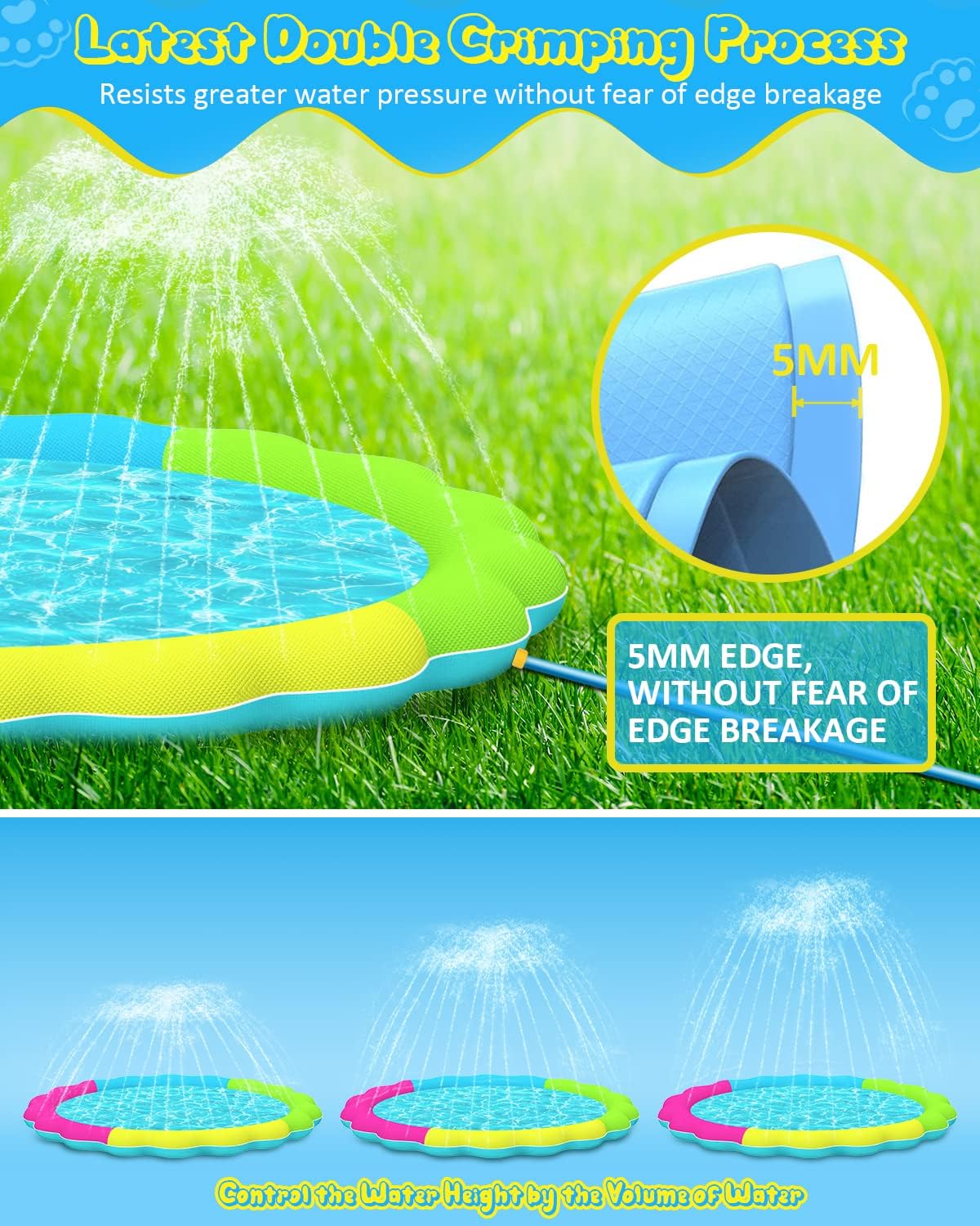 Raxurt Dog Splash Pad, 75in Anti-Slip Dog Pool Splash Pad for Dogs Kids 0.55mm Thickened Durable Bath Pool Pet Summer Outdoor Water Toys Backyard Fountain Play Mat, Colorful