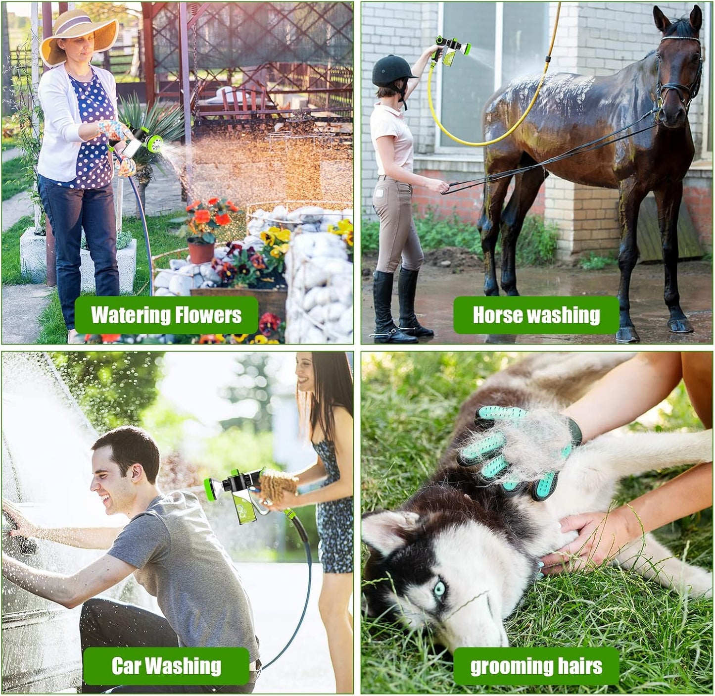 Upgraded Dog Wash Hose Attachment, 8-in-1 Sprayer Mode Garden Hose Nozzle with Pet Grooming Glove and 100cc Soap Dispenser Bottle, Adopted in Watering Flowers, Car Wash, Dog and Horse Showering