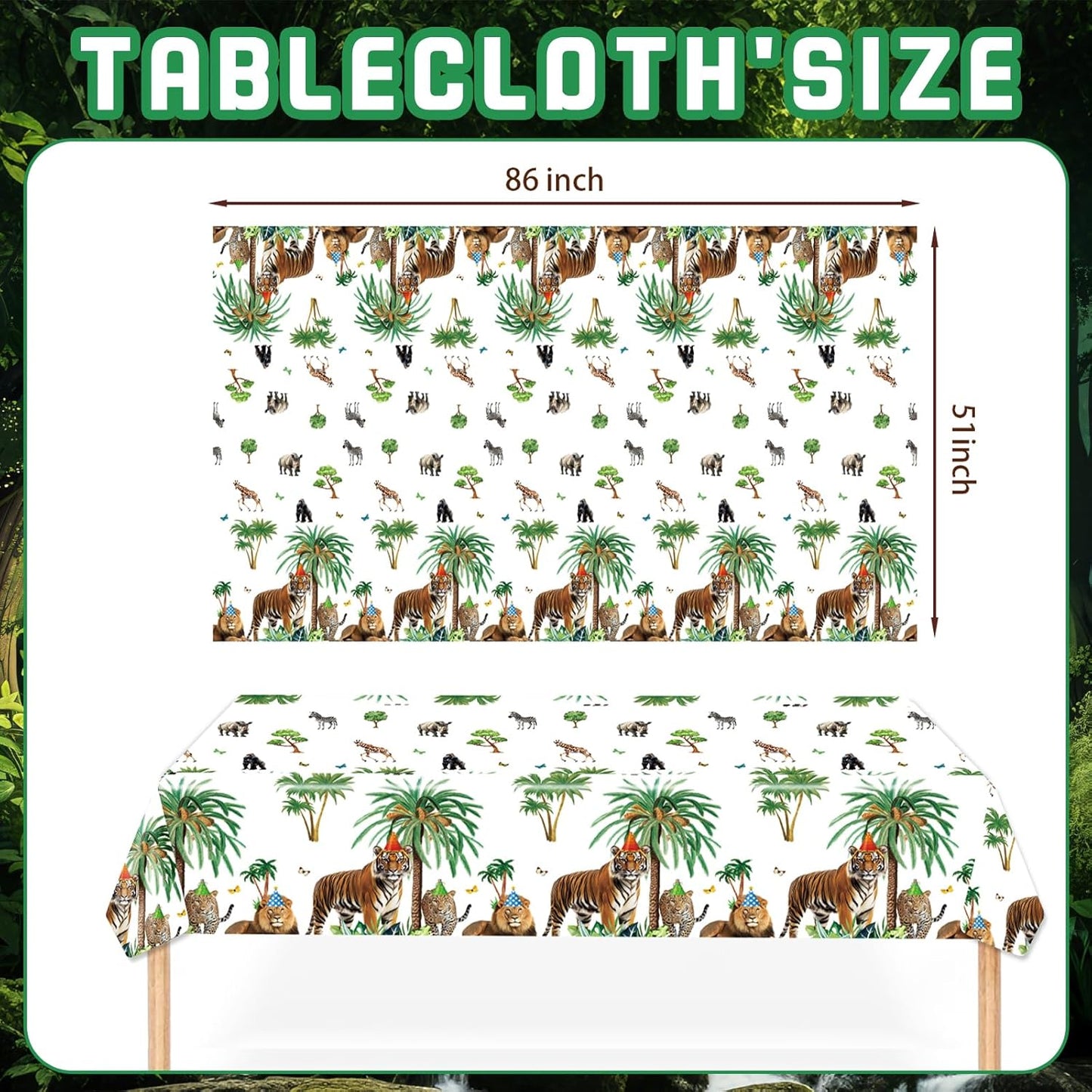 Safari Birthday Party Supplies Jungle Disposable Paper Plates Napkins Cups Tablecloth and Banner for Safari Animals Themed Party Decorations, Wild Animals Safari Zoo Birthday Party Supplies