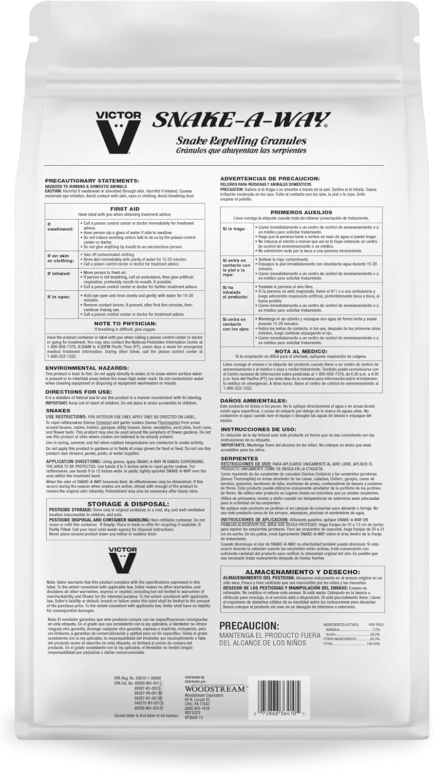 Victor VP364B-10 Snake-A-Way Outdoor Snake Repellent For Yard Powerful, Granules 10LB - Repels Against Poisonous and Non-Poisonous Snakes