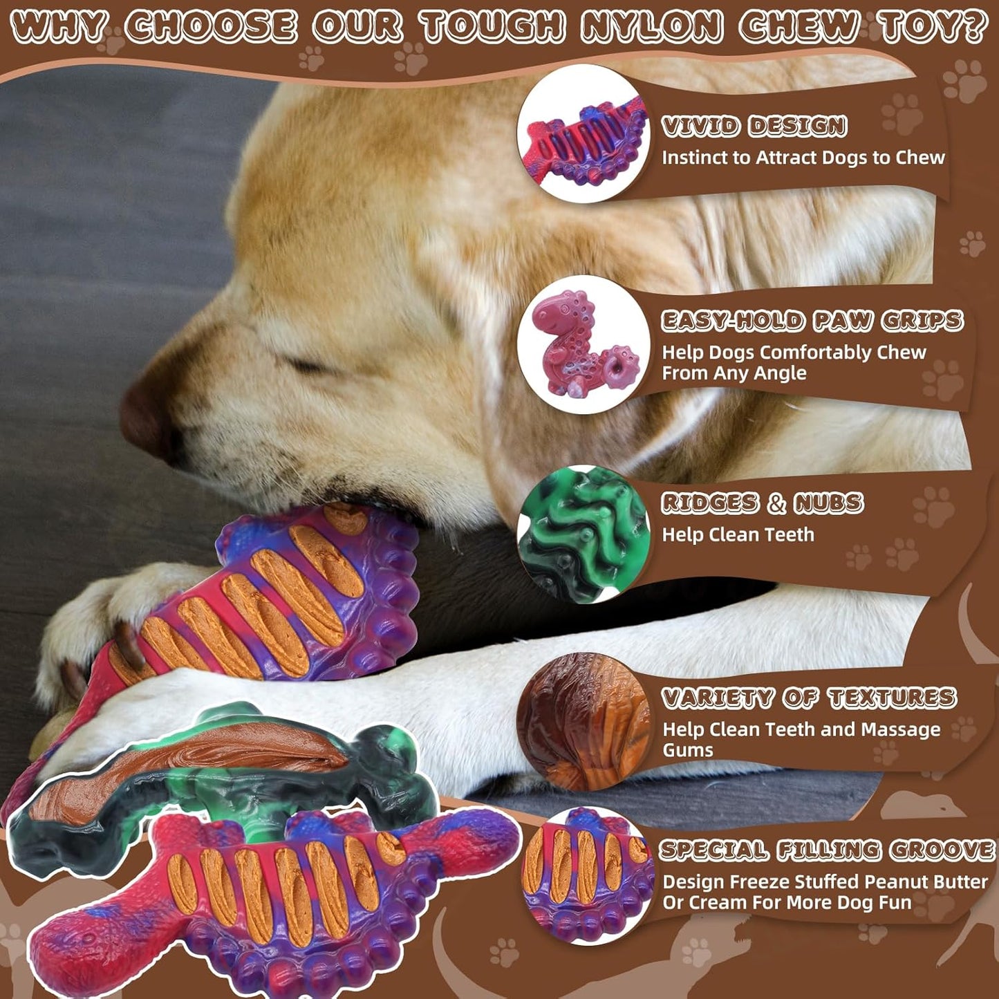 Magicorange 4 Pack Dog Chew Toys for Aggressive Chewers, Nylon Durable Dog Toys, Milk Flavored Tough Chew Toys