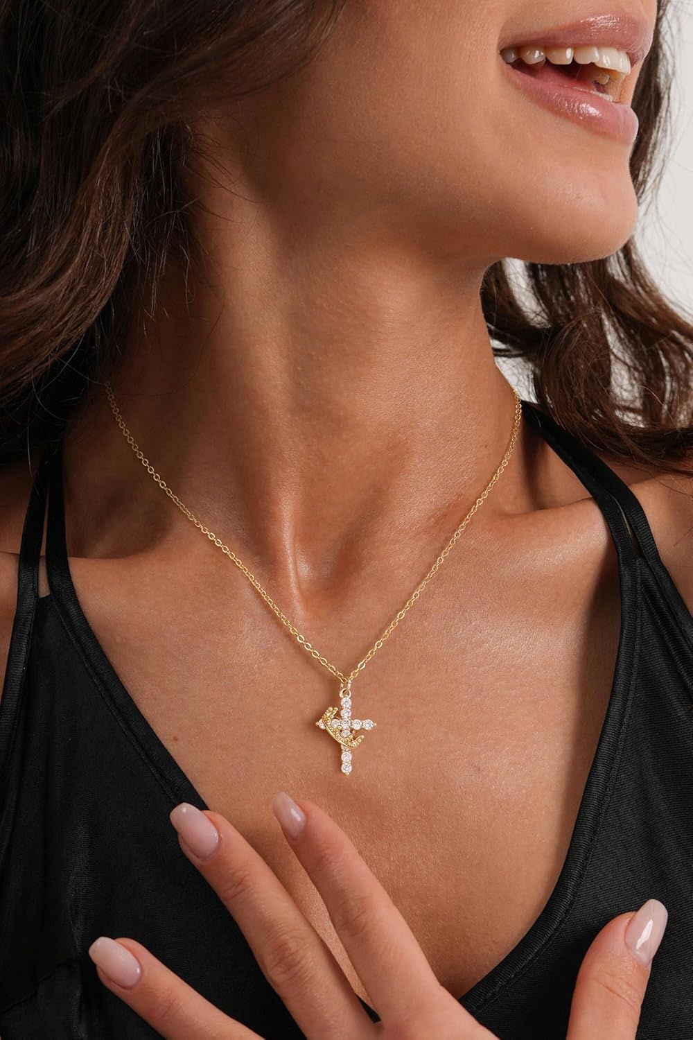 Valentines Day Gifts Upgraded Crown Cross Necklace for Women, 14K Gold Plated Crown Cross Pendant Necklace, Non-Tarnish Faith Jewelry for Women, Christian Religious Gifts for Her
