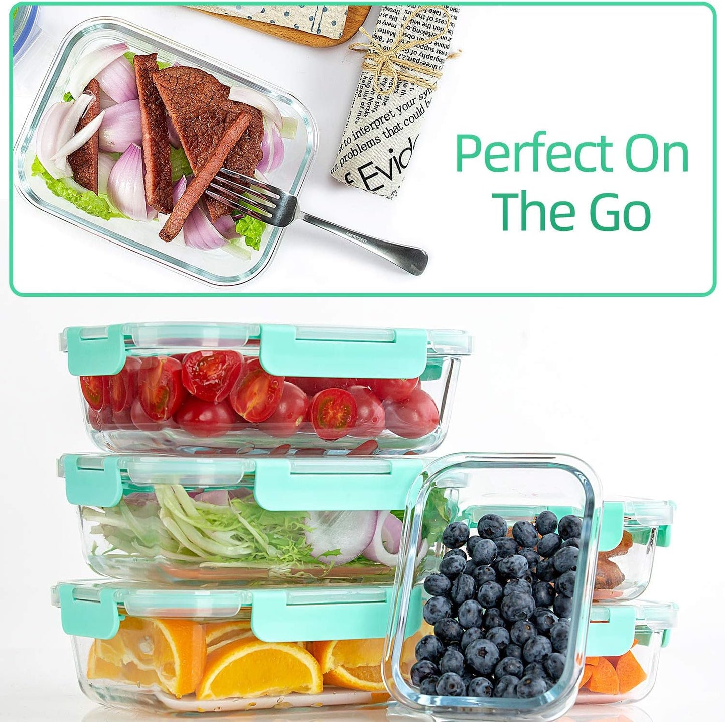 UMEIED 10 Pack Glass Food Storage Containers with Lids Leakproof, Airtight Glass Meal Prep Containers For Lunch, On The Go, Leftover, Dishwasher Safe