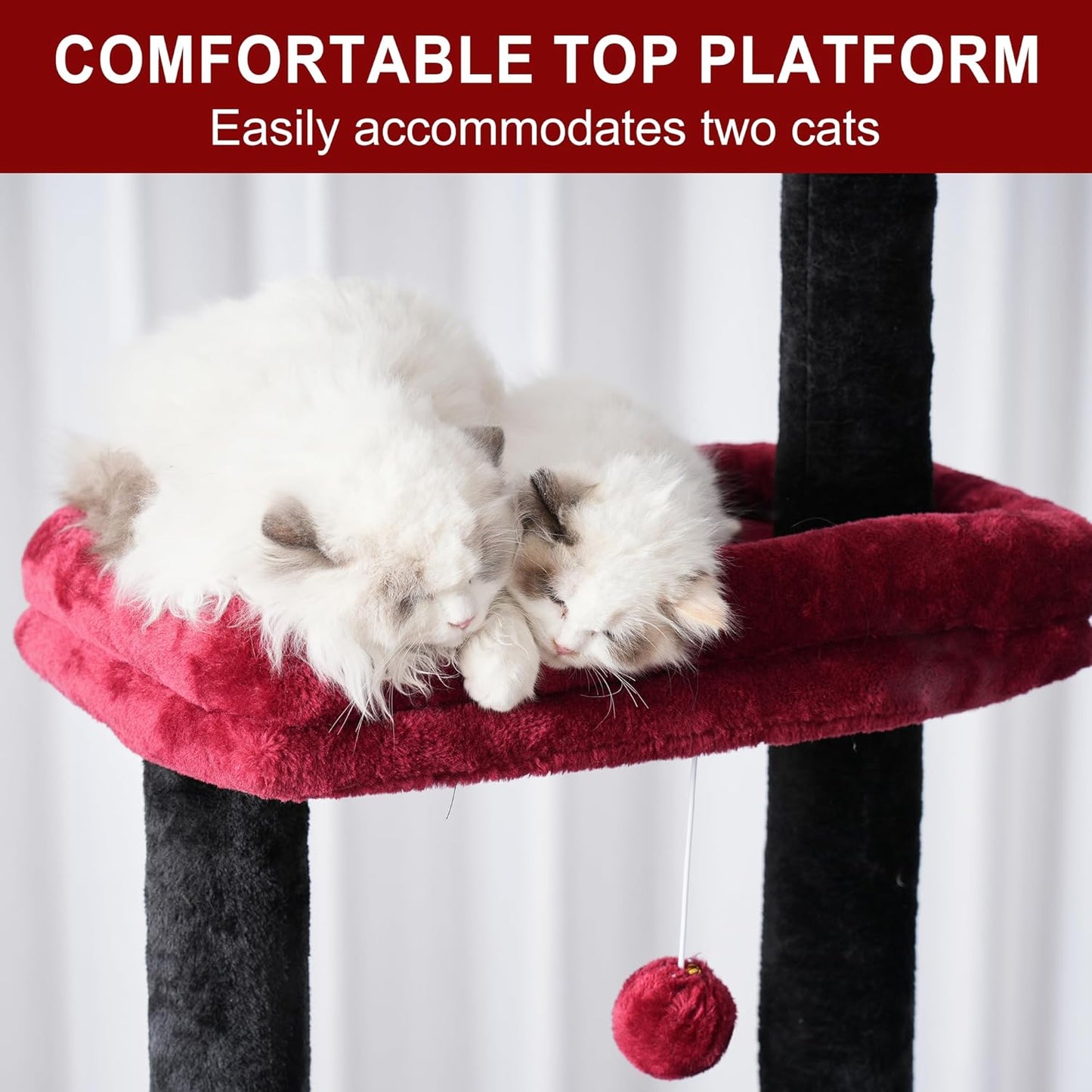 Heybly Cat Tree 92.5-104.3 Inches with Hammock, Floor to Ceiling Gothic Cat Condo, Tall Cat Climbing Tower Adjustable with Scratching Posts for Indoor Cats, Black and Red HCT091BR