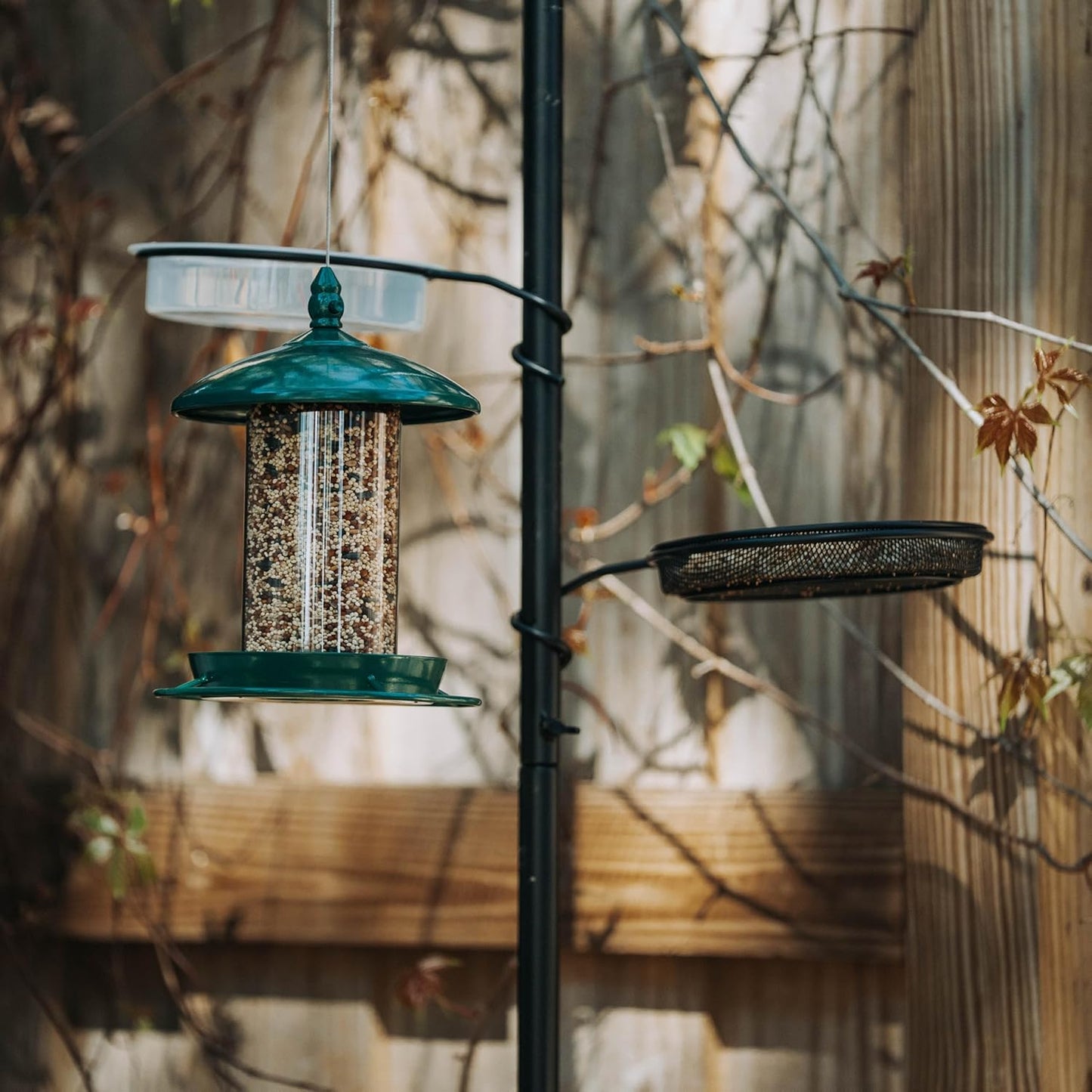 Backyard Expressions Bird Feeding Station Kit - 75" Bird Feeder Pole with 5 Prong Base and Stand for Outdoors - Black
