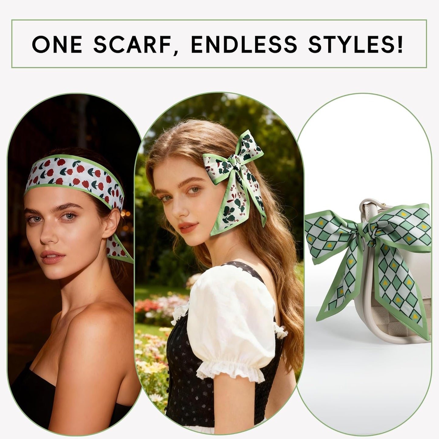 ZXZH 6 Pack Fashion Scarves for Women, Versatile Boho Head Scarf, Satin Scarf for Hair, Neck, Wrist, and Purse Accessories