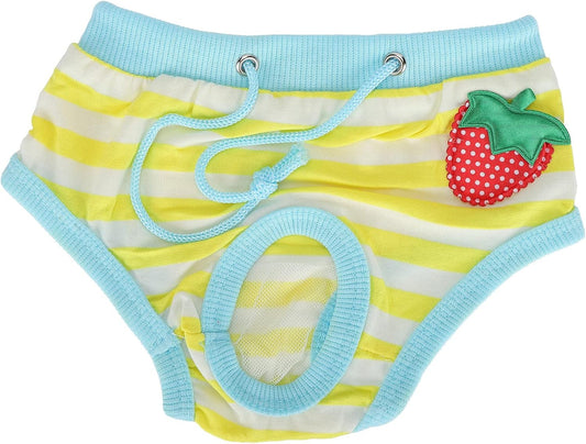 Washable Pet Diapers, Adjustable Strap Reusable Pig Physiological Pants with Strawberry Pattern, Sanitary Underwear for Pet Pigs Dog (Yellow, Size S)