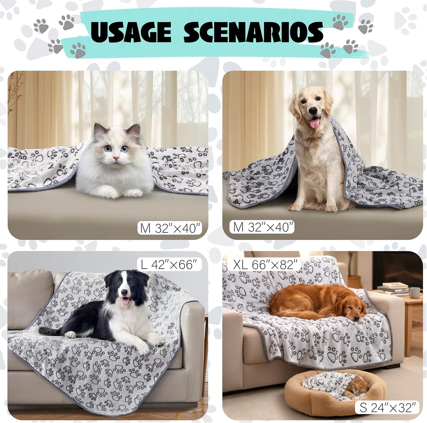 Stuffed® Premium Soft Dog Blanket Washable, 40"x32" Cat Blanket for Indoor Cats Large Medium Small Dog Puppy Essentials (Grey)