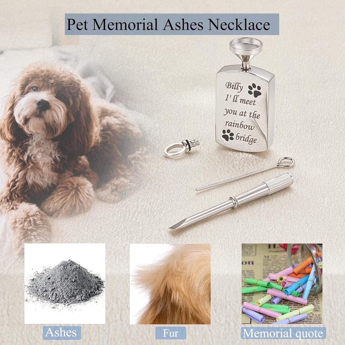 Fanery Sue Personalized Dog Cat Ashs Necklace Custom Photo&Text Pet Dog Memorial Urn Necklace Gift