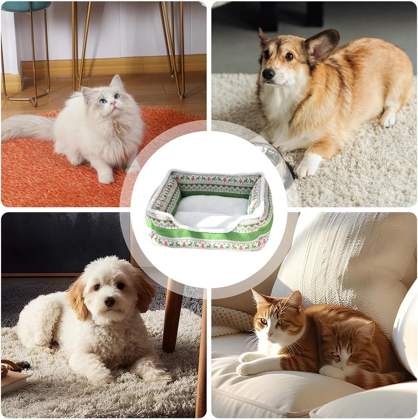 Christmas Cat Bed - Plush Comfortable Washable Pet Cushion for Winter Rest, Soft Thick Padding with Removable Cover, Sleigh Dog Bed for Outdoor Travel, Car, Camping, Desk, Window, Chair, Couch