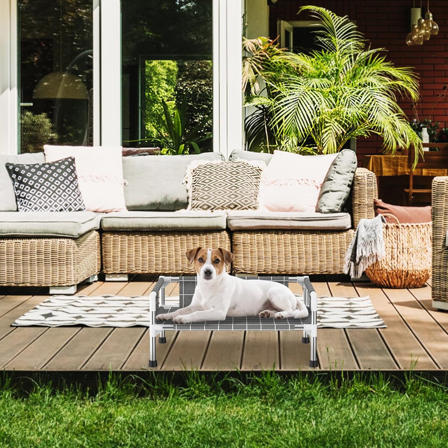 Elevated Dog Bed with 3-Sided Fence - Raised Pet Bed with Non-Slip Feet, Durable Elevated Couch for Small Dogs, Indoor/Outdoor Use with Easy-Clean Fabric