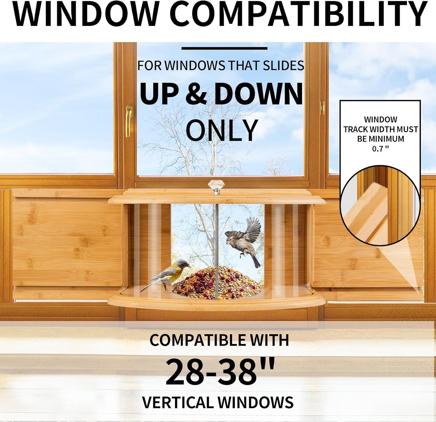 Window Bird Feeder Birdwatching Indoors,180° Ultimate Clear View Wild Bird Feeder Brings Nature's Beauty to Your Home/Office Hanging Bird Feeder House Bamboo Nature