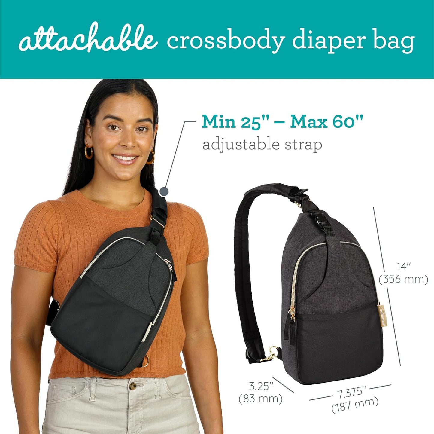 The Infantino Flip 4-in-1 Convertible Baby Carrier & Crossbody Diaper Bag - Grow-with-Me Carrier with Attachable Crossbody Diaper Bag, Black and Gold, 2-Piece Set