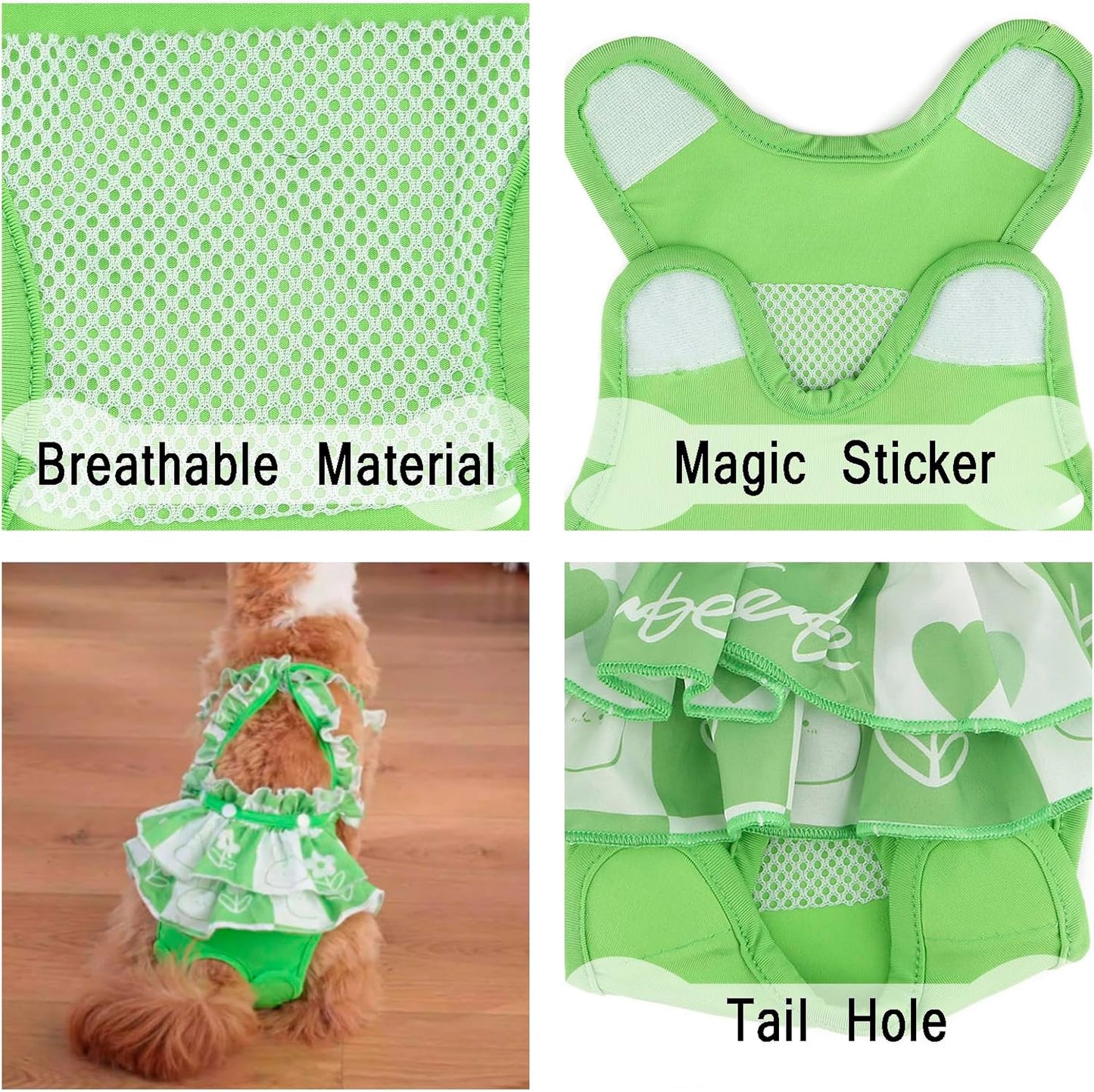 Female Dog Diapers with Suspenders Detachable Reusable Washable Puppy Sanitary Pantie Plaid Pet Period Panties Soft Doggie Underwear Jumpsuits in Heat Cycle Period,Green,L