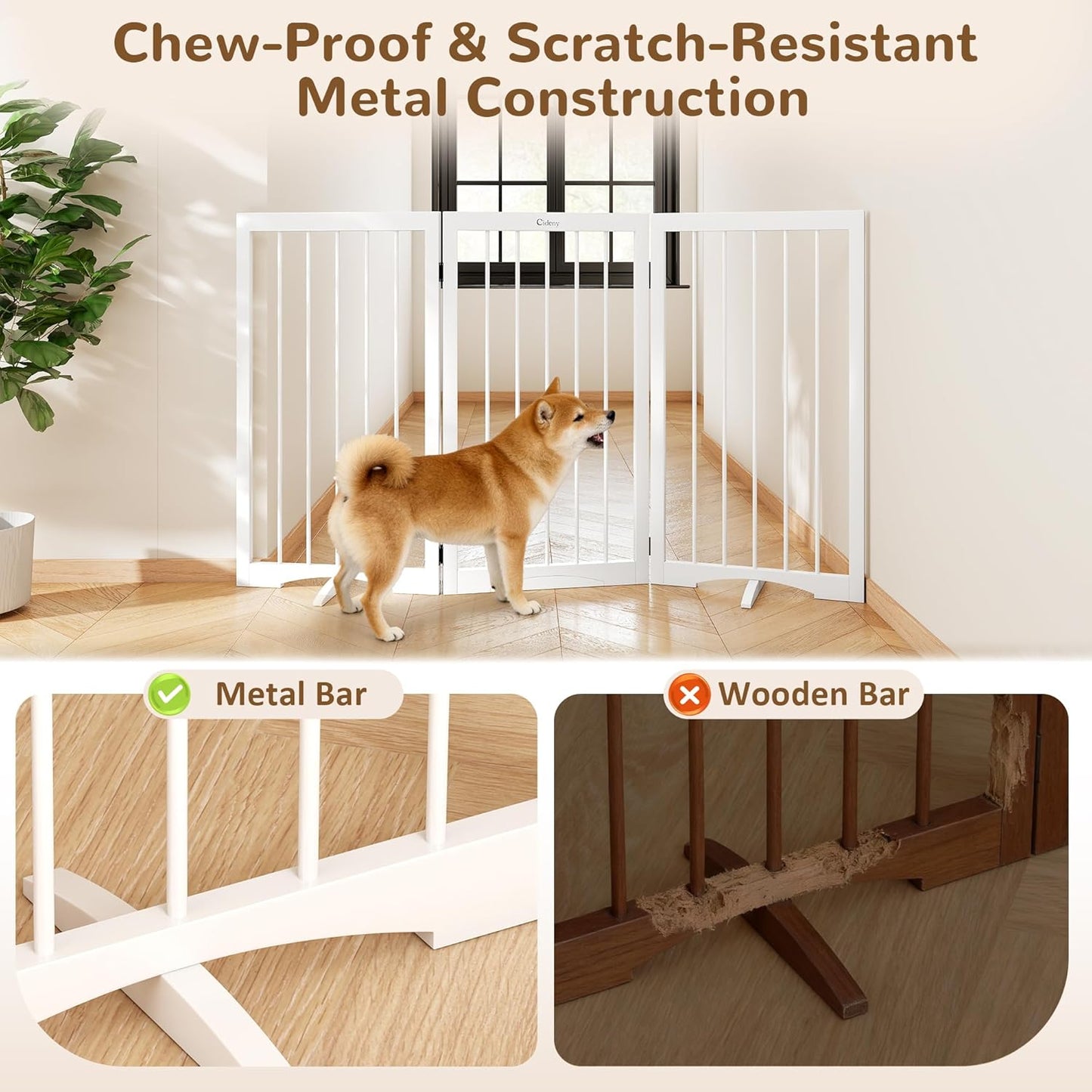 32" Extra Tall Freestanding Dog Gate, Foldable Pet Gate for Doorways Stairs Hallways, 3-Panel Dog Fence with Support Feet for Stability, Folding Puppy Gate Easy to Carry No Drilling 54"x32"
