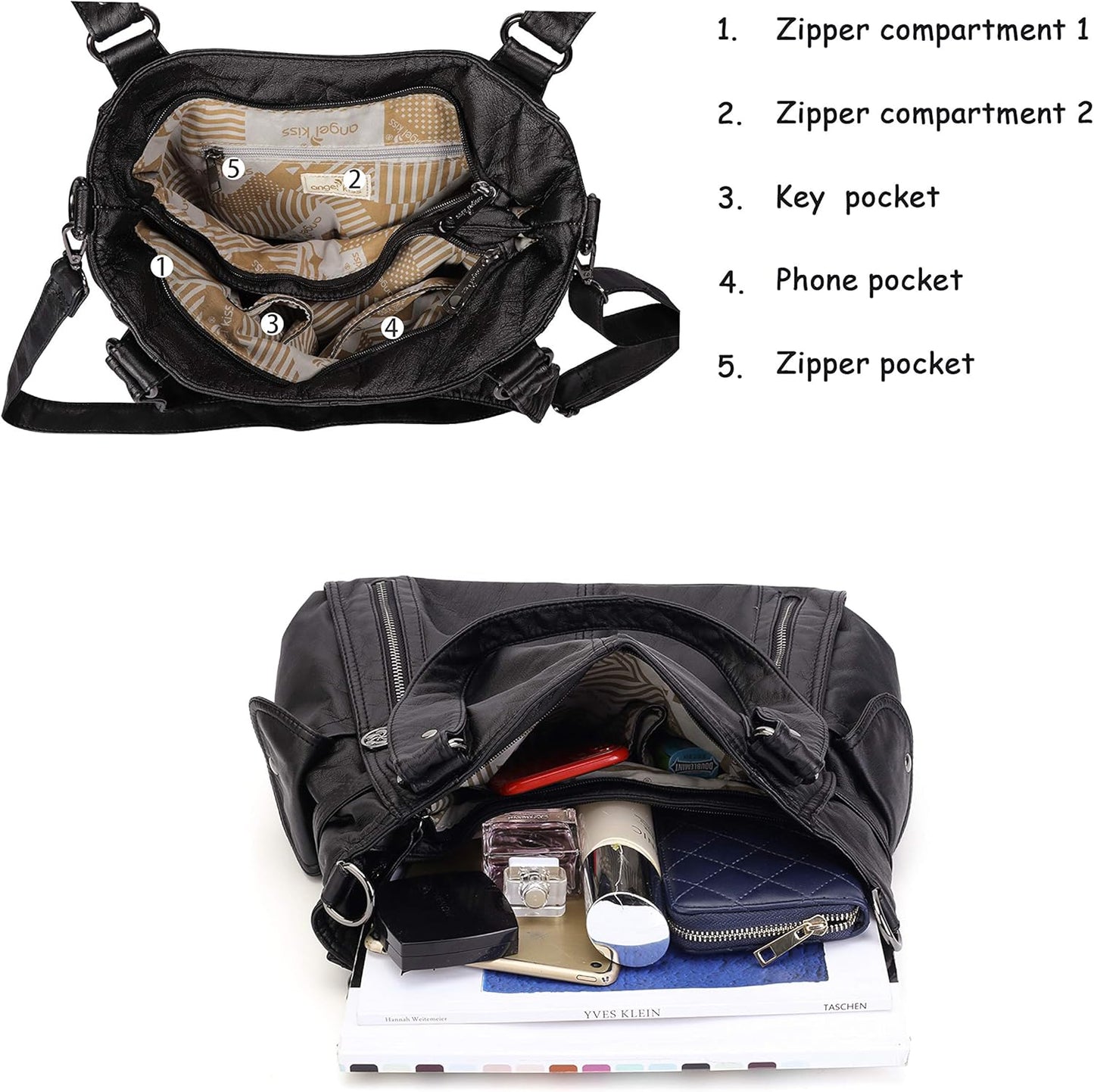 Angel Kiss Handbags for Womens Top-Handle Hobo Purse Roomy Casual Shoulder Bags PU Tote Satchel Purse for Women