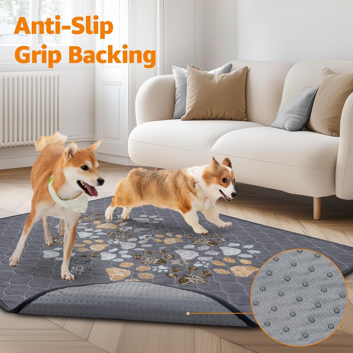 LOOBANI Washable Pee Pads for Dogs: Reusable Dog Pee Pads Extra Large 66" x 72", Super Absorbent & Leakproof Whelping Pad, Non-Slip Dog Crate Pad for Cages, Playpen, Floor, Grey