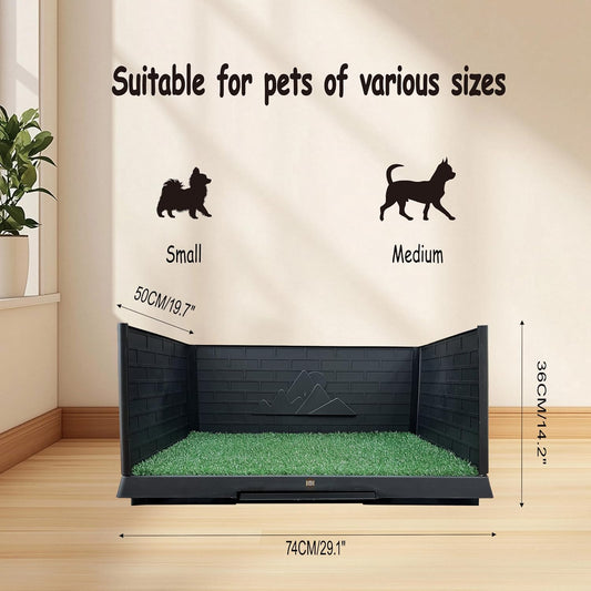 Dog Grass Pad with Tray, Indoor Potty with Three Walls, 35" X 24",with 2 Reusable Premium Grass Pads