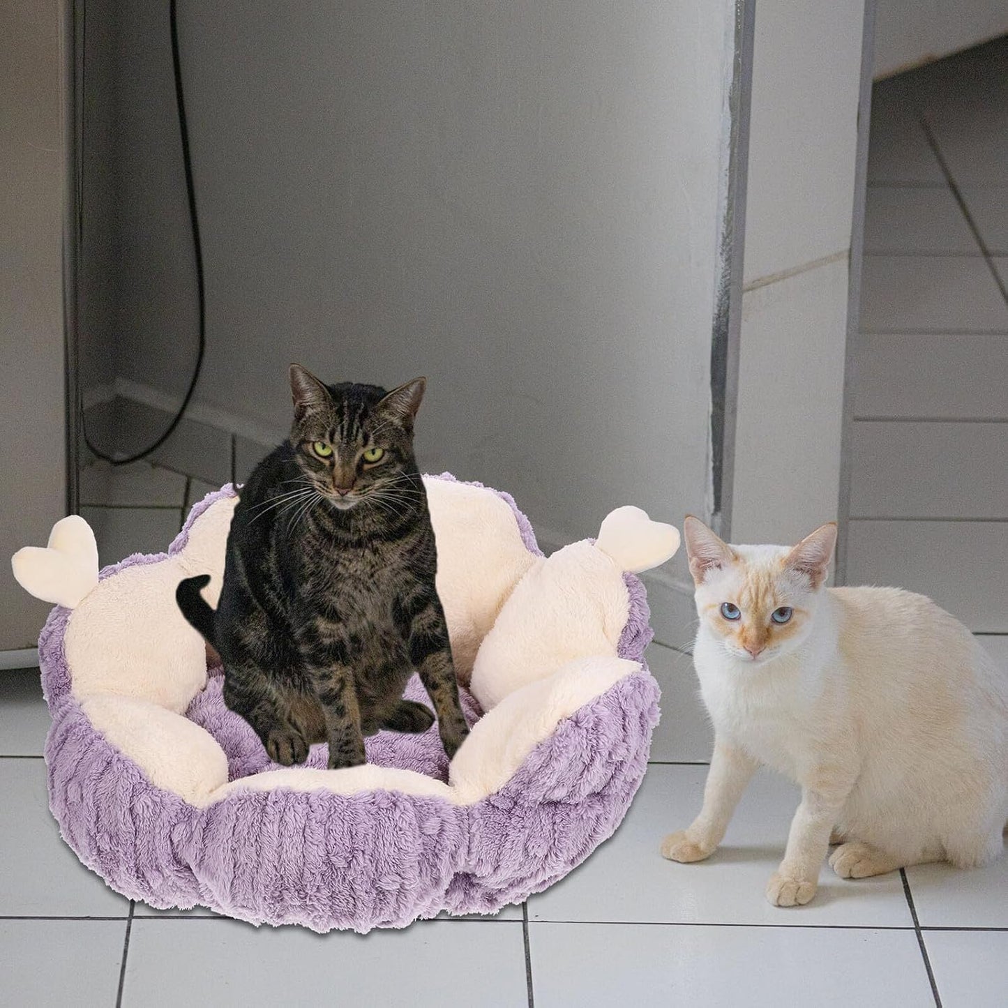 Self-Warming Thickened Pet Cushion Bed with Removable Cover, Purple Cozy Cat and Dog Sleeping Nest for Indoor Winter Use