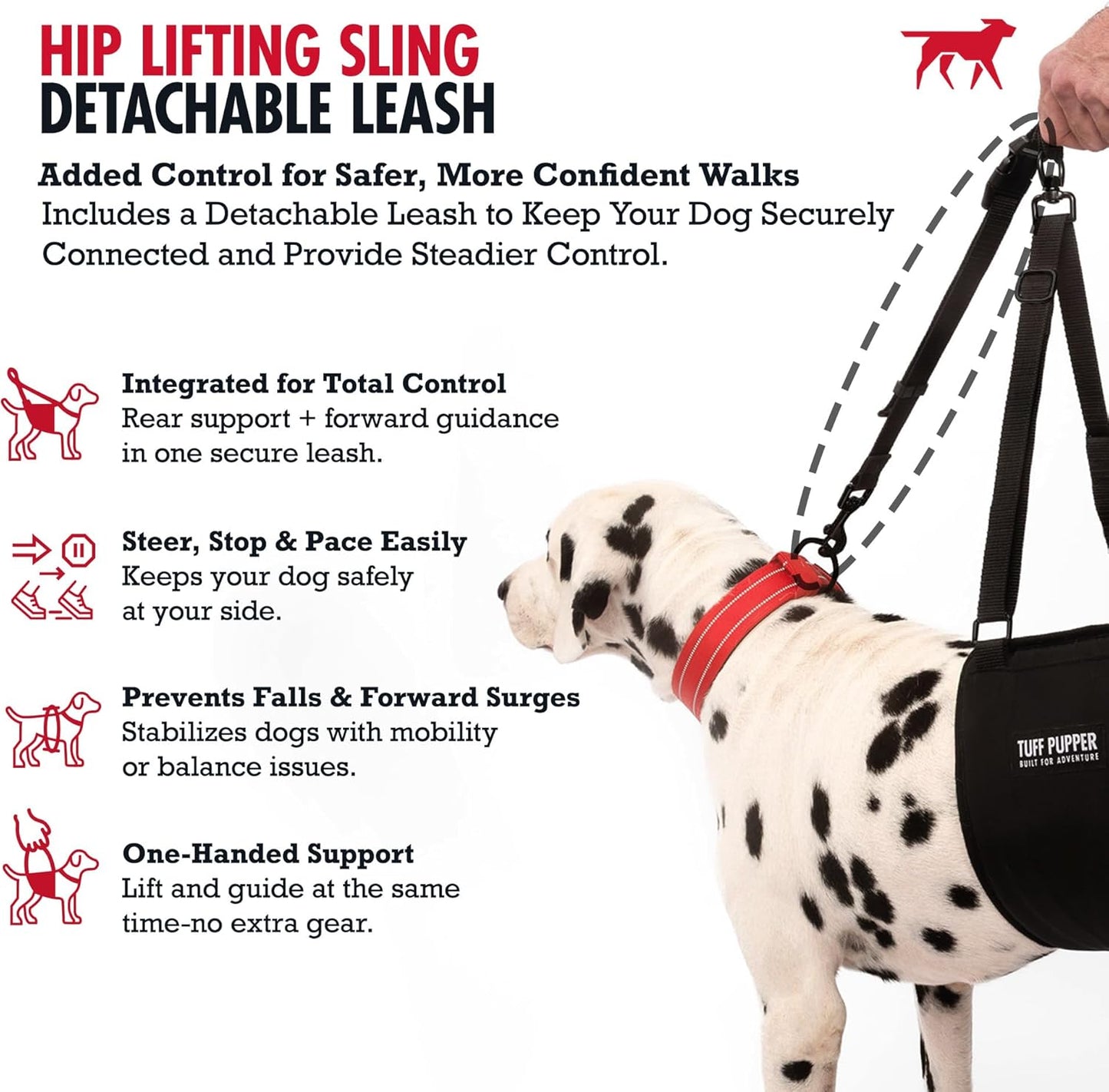 Tuff Pupper Dog Sling Hip Harness | Rear Lift Support for Senior & Injured Dogs | Adjustable Mobility Aid | Strong Padded Handle | Comfortable Design | Hip & Hind Leg Assistance (Tall, Male)