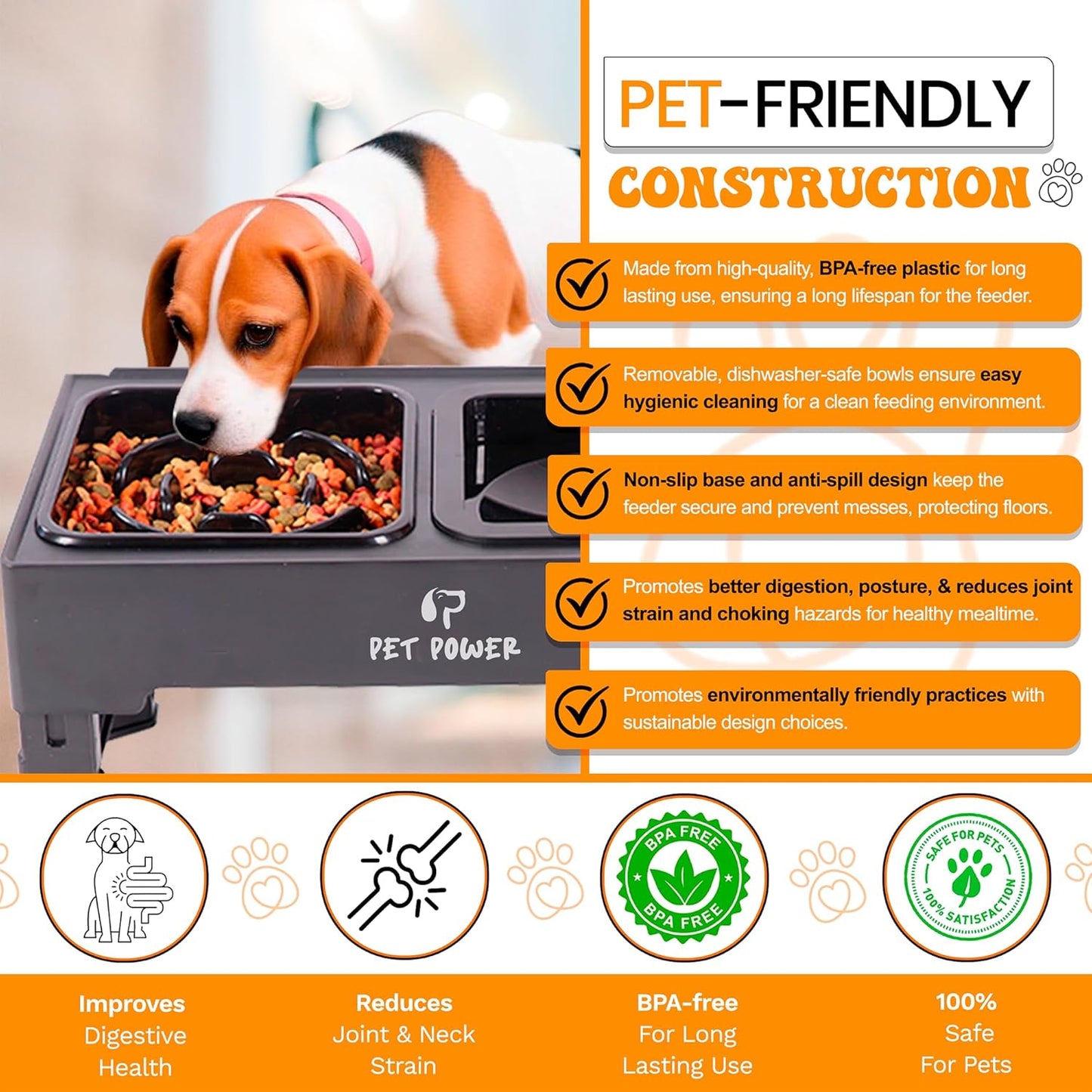 Dog Bowls Elevated Large Breed, Raised Dog Bowl Stand with 4 Adjustable Height, Slow Feeder Dog Bowls & No-Spill Water Bowl for Small, Medium, Large Dogs