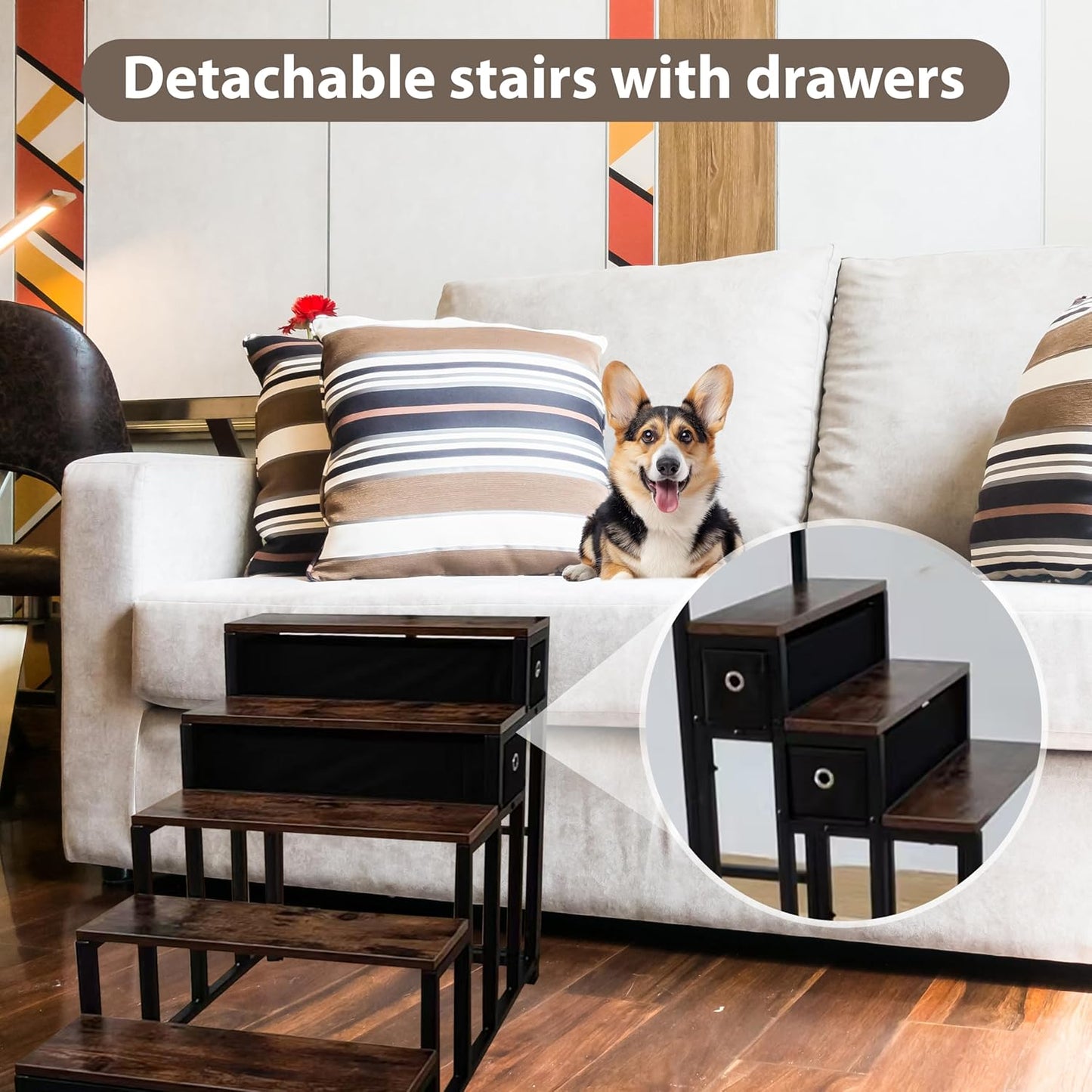 Dog Window Perch with 5 Step Dog Stairs, Dog Stairs with Storage for High Beds & Couches, Safe and Sturdy Structure for Small and Medium Dogs up to 110 lbs. The Ideal Window Seat for Dogs with 33"(H)
